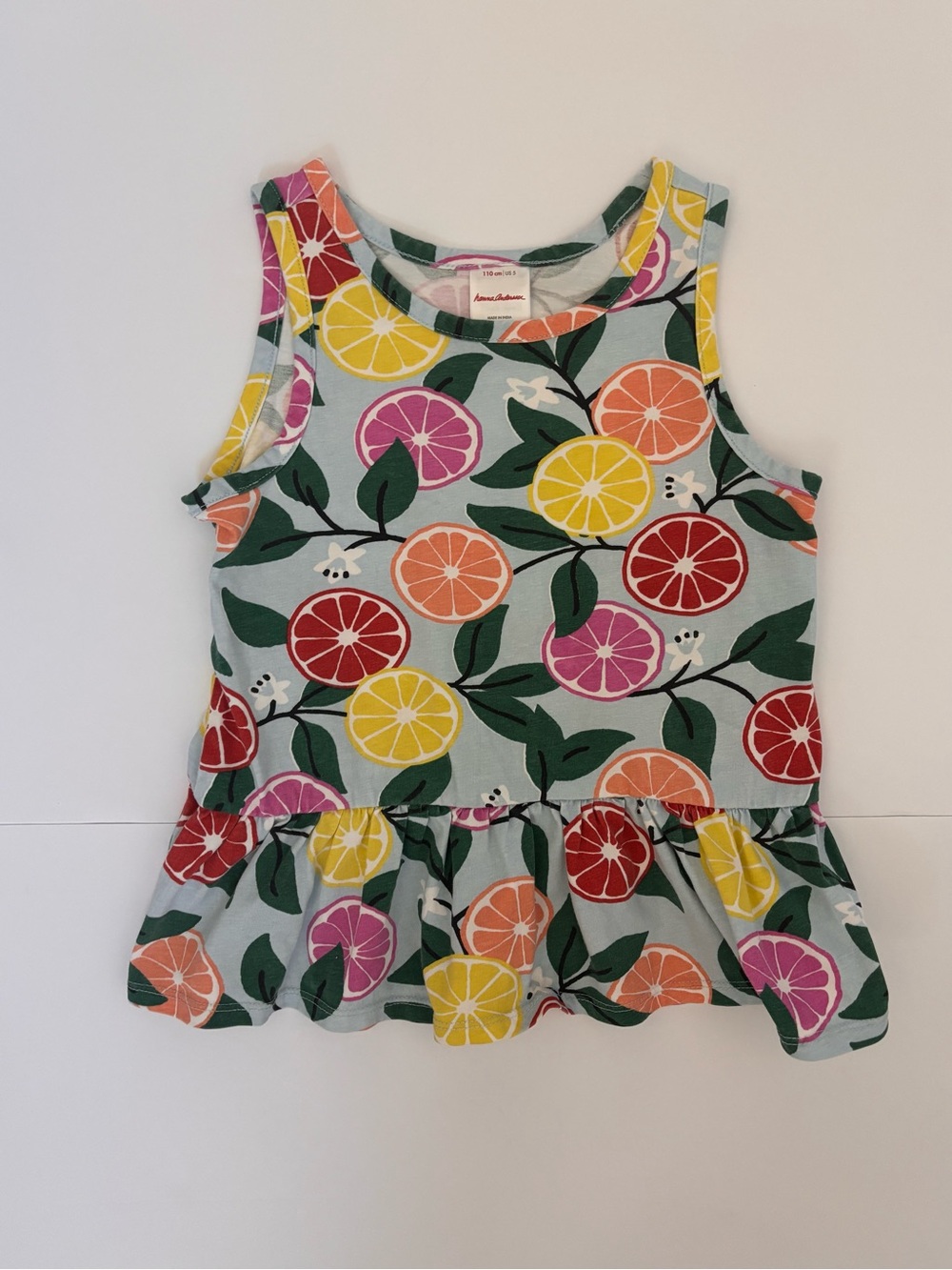 Hanna Andersson Girls Citrus Peplum Tank Top Size 5 110 Fruit Print
